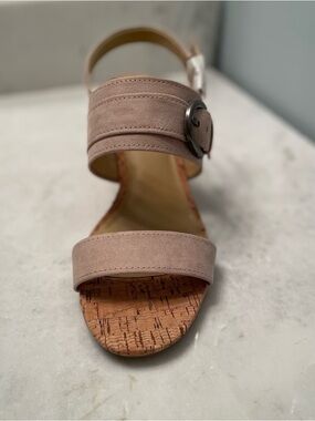 Women's Light Tan Faux Suede Cork Sandal - Elegant Two-Strap Design-NWOT